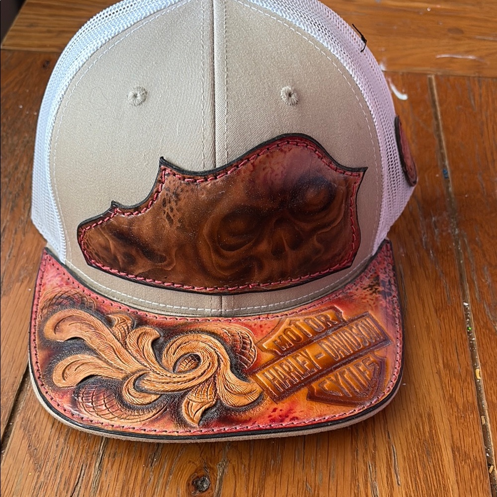 Tan and Brown Leather Patch Hat